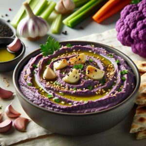 Roasted Garlic Purple Cauliflower Hummus